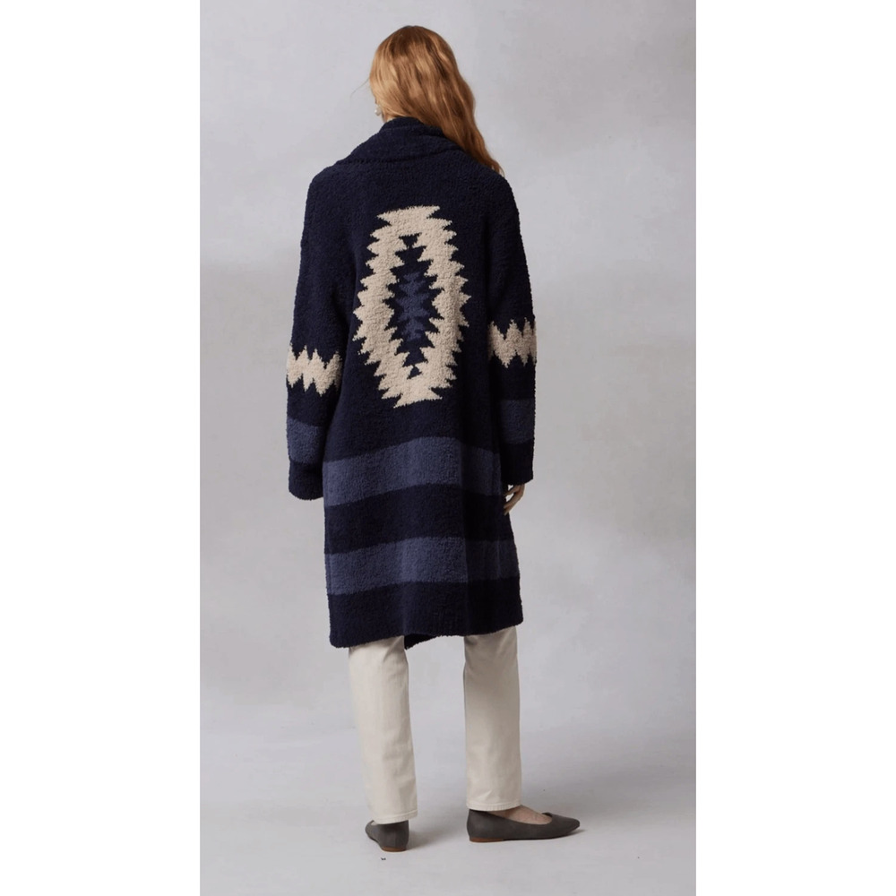NWT KASHWERE NAVY AZTEC CHENILLA SHAWL COLLAR CARDIGAN COAT ONE SIZE